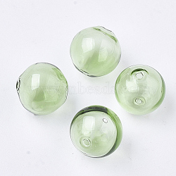 Handmade Blown Glass Beads, Round, Light Green, 16x16mm, Hole: 1~2mm(BLOW-T001-32B-05)
