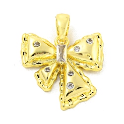 Brass Micro Pave Clear Cubic Zirconia Pendants, Real 18K Gold Plated, Bowknot, 17.5x17.5x3mm, Hole: 5x3mm(KK-P263-03A-G)