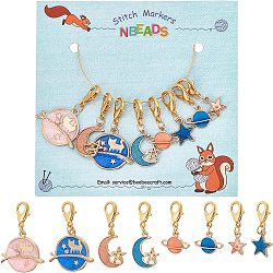 8Pcs 8 Style Alloy Enamel Pendants Decoration, with Zinc Alloy Lobster Claw Clasps, Star & Moon & Planet, Mixed Color, 27~37.5mm, 1pc/style(HJEW-NB0001-49)