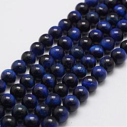 Natural Tiger Eye Bead Strands, Round, Dyed & Heated, Dark Blue, 14mm, Hole: 1.5mm, about 28pcs/strand, 14.9 inch~15.5 inch(G-P230-08-B-14mm)
