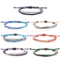 Waxed Polyester Cord Bracelets Set, Friendship String Bracelets for Women, Mixed Color, Inner Diameter: 1-7/8~3-1/2 inch(4.9~8.8cm), 7pcs/set(BJEW-SW00031)