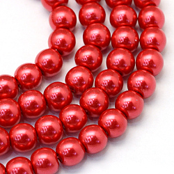 Baking Painted Pearlized Glass Pearl Round Bead Strands, Crimson, 8~9mm, Hole: 1mm, about 105pcs/strand, 31.4 inch(X-HY-Q330-8mm-74)