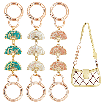 WADORN 3Pcs 3 Colors Fan with Flower Alloy Enamel Link Purse Strap Extenders, with Spring Gate Rings, Mixed Color, 14cm, 1pc/color