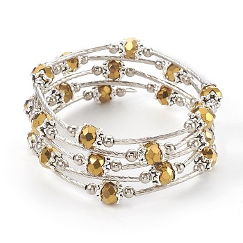Electroplate Glass Wrap Bracelets, 5-Loop, with Metal Findings, Golden Plated, 2-1/8 inch(5.3cm)