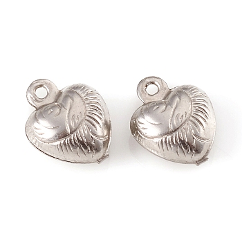 316 Surgical Stainless Steel Pendants, Puffed Heart, Textured, Stainless Steel Color, 9x7x4mm, Hole: 0.8mm