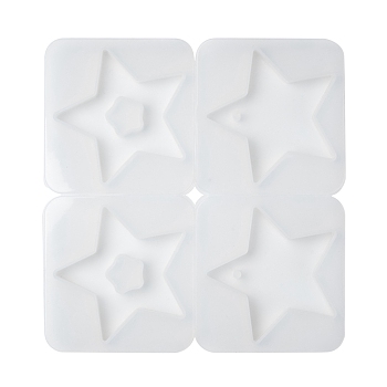 Pendant Silicone Molds, Resin Casting Molds, For UV Resin, Epoxy Resin Jewelry Making, Star, White, 164x158x10mm, Hole: 4mm & 20.5mm, Star Lnner: 70x57mm