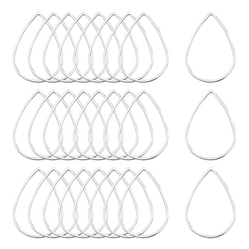 Brass Linking Rings, Nickel Free, Teardrop, Platinum, 25x16.5x1mm, Inner Measure: 15.5x24mm
