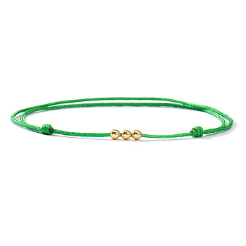 Brass Round Bead Braided Bracelets, Adjustable Friendship Bracelet for Women, Green, 11.02 inch(28cm)