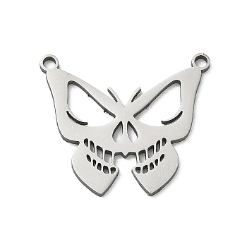304 Stainless Steel Laser Cut Pendants, Butterfly Charms, 2-Loops, Tarnish Free, Stainless Steel Color, 19.5x22x1mm, Hole: 1.4mm