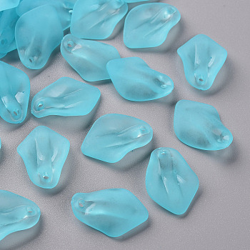 Transparent Frosted Acrylic Pendants, Petaline, Deep Sky Blue, 24x17x4mm, Hole: 1.8mm