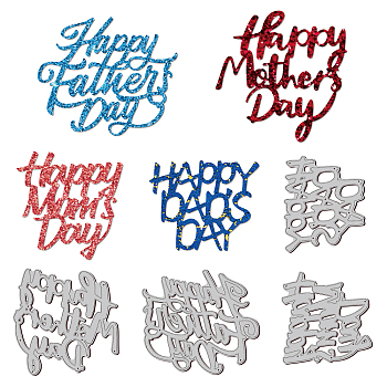 4Pcs 4 Styles Carbon Steel Cutting Dies Stencils, for DIY Scrapbooking, Photo Album, Decorative Embossing Paper Card, Stainless Steel Color, Mother's Day & Father's Day, Word, 6.9~7.8x6~8.7x0.08cm, 1pc/style