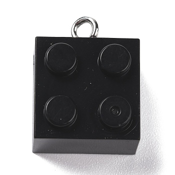 Resin Pendants, with Platinum Iron Loop, Toy Bricks, Black, 21x15.5x11mm, Hole: 2.6mm