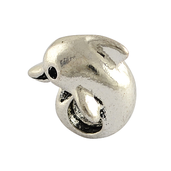Tibetan Style Alloy Dolphin European Beads, Large Hole Beads, Cadmium Free & Nickel Free & Lead Free , Antique Silver, 14x14x10mm, Hole: 4.5mm, about 420pcs/1000g