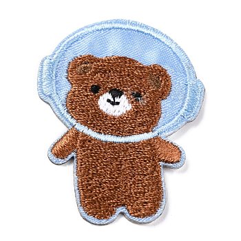 Computerized Embroidery Cloth Self Adhesive Patches, Stick On Patch, Costume Accessories, Appliques, Bear, Brown, 41x32x1.5mm