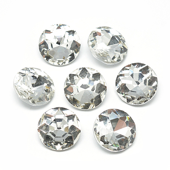 Pointed Back Glass Rhinestone Cabochons, Back Plated, Faceted, Flat Round, Clear, 10x4.5~5mm