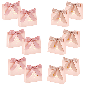 Elite 12 Sets 2 Styles Rectangle with Marble Pattern Folding Paper Candy Bags, with Polyester Ribbon and Word, Gift Wrapping Bags, for Presents Candies Cookies, Pink, 4.5x11.5x10cm, 2style, 6sets/style, 12sets