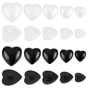 CHGCRAFT 100Pcs 10 Style 1-Hole Acrylic Shank Buttons, Heart, Mixed Color, 12~25.5x12~26x8~12.5mm, Hole: 2~3mm, 10pcs/style