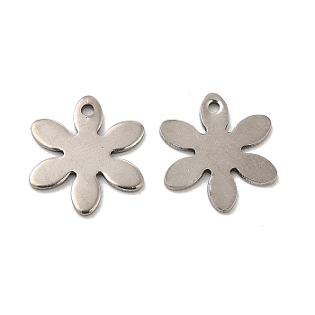 201 Stainless Steel Charms, Flower Charm, Stainless Steel Color, 13x11.5x0.5mm, Hole: 1.2mm