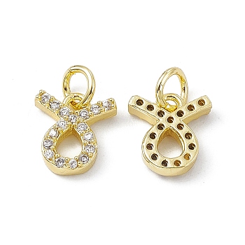 Real 18K Gold Plated Brass Micro Pave Clear Cubic Zirconia Charms, with Jump Ring, Constellation Charm, Taurus, 10x9x2.5mm, Hole: 3.4mm