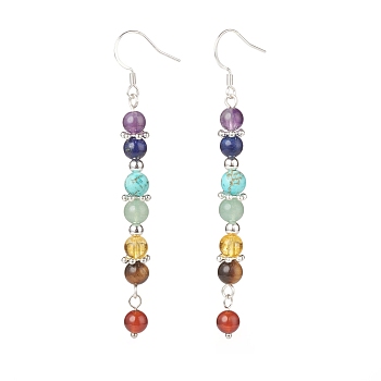 Chakra Theme Natural & Synthetic Mixed Gemstone Beaded Long Dangle Earrings, 304 Stainless Steel Jewelry for Women, 77mm, Pin: 0.7mm