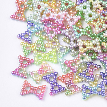 Rainbow ABS Plastic Imitation Pearl Links, Gradient Mermaid Pearl, Bowknot, Mixed Color, 12x9x2mm, Hole: 1.8mm, about 1000pcs/bag