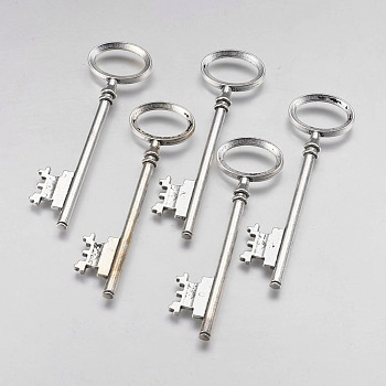 Tibetan Style Alloy Skeleton Key Large Pendants, Lead Free & Cadmium Free, Antique Silver, 80x23x3mm, Hole: 12x18mm