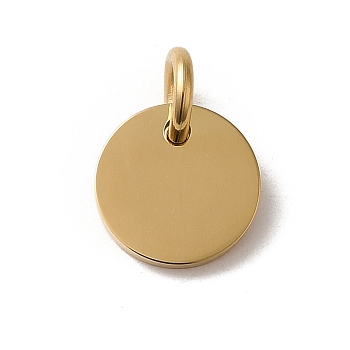 304 Stainless Steel Charms, with Jump Ring, Flat Round Charm, Real 14K Gold Plated, 10x1.5mm, Hole: 3.7mm