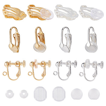 12Pcs 6 Style Brass Clip-on Earring Findings, Spiral Ear Clip, with 12Pcs Comfort Silicone Pads, Golden & Silver, 16~17x8~14mm, 2Pcs/style