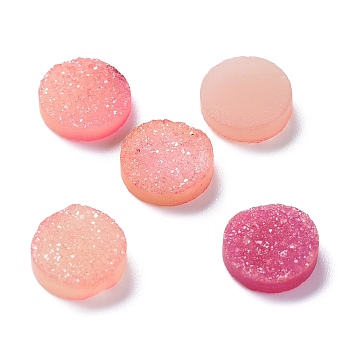 Natural Druzy Agate Cabochons, Dyed, Flat Round, Hot Pink, 10x3mm