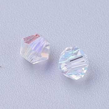 Electroplate Crystal Glass Bicone Beads, Faceted, AB Color Plated, Colorful, 4.5x4mm, Hole: 1mm, about 720pcs/bag