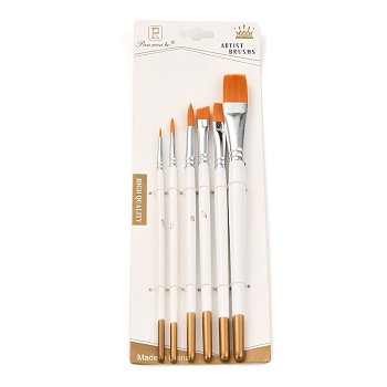 Art Paint Brushes, for Acrylic Painting Watercolor Oil Gouache, White, 17.5~21.5x0.5~1.8cm, 6pcs/set