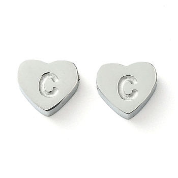 316 Surgical Stainless Steel Beads, Love Heart with Letter Bead, Stainless Steel Color, Letter C, 5.5x6.5x2.5mm, Hole: 1.4mm