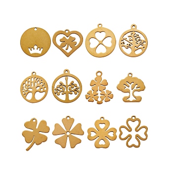 13Pcs 13 Style 304 Stainless Steel Pendants, Laser Cut, Mixed Shapes, Golden, 1pc/style