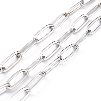 304 Stainless Steel Paperclip Chains, Soldered, with spool, Stainless Steel Color, Link: 12x4x1mm, about 32.8 Feet(10m)/roll