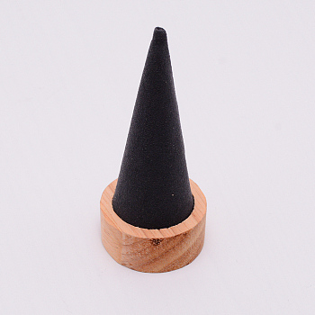 Wood Ring Displays, with Faux Suede, Cone, Dark Gray, 4.15x10.15cm