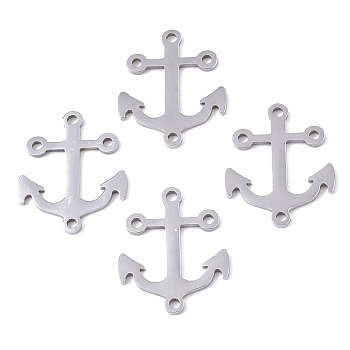 201 Stainless Steel Links connectors, Laser Cut, Anchor, Stainless Steel Color, 19.5x16x1mm, Hole: 1.4mm