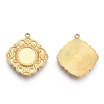 304 Stainless Steel Pendant Cabochon Settings, Flower, Nickel Free, Real 14K Gold Plated, Tray: 8mm, 21.5x19x2mm, Hole: 1.5mm