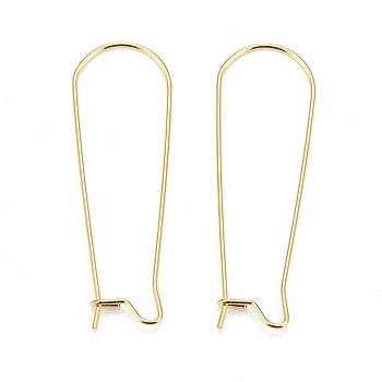 316 Surgical Stainless Steel Hoop Earring Findings, Kidney Ear Wires, Real 18k Gold Plated, 10 Gauge, 39x13x2.5mm, Pin: 0.7mm