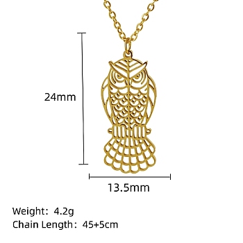 Real 18K Gold Plated Stainless Steel Pendant Necklace, Origami Animal, Owl, 17.72 inch(45cm), Pendant: 24x13.5mm