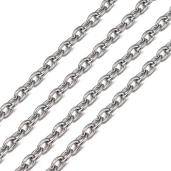 304 Stainless Steel Cable Chains, Unwelded, Oval, Stainless Steel Color, 6x4.5x1.2mm