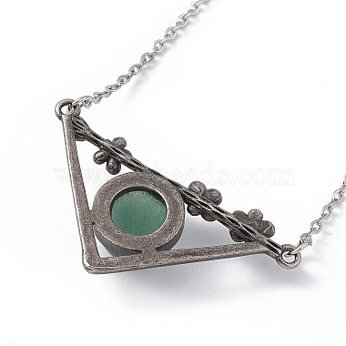 Natural Green Aventurine Triangle with Flower Pendant Necklace(NJEW-P274-01AS-05)-4