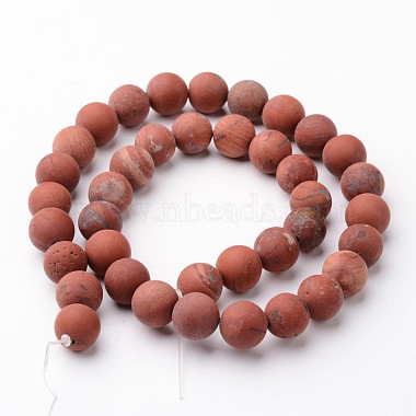 Frosted Round Natural Red Jasper Bead Strands(G-J346-22-10mm)-2