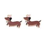 Alloy+Enamel Pendants, Dog, Golden, Saddle Brown, 19x26mm, Hole: 2mm(ENAM-TAC0003-03B-G)