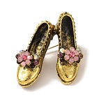 Rhinestone Brooch Pins, Shoes, Alloy Badge for Backpack Clothes, Antique Golden, 35x31mm(AL-A002-04AG)