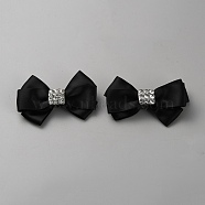 Detachable Polyester Bowknot Shoe Decoration, with  Rhinestone, Black, 55~57x89~90x17mm(AJEW-WH20005-05)