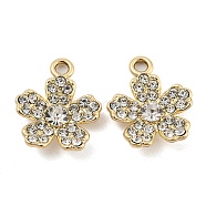 UV Plating Alloy Crystal Rhinestone Pendants, Flower Charm, Golden, 19.5x16x4mm, Hole: 2.2mm(ALRI-C009-02G)