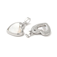 Natural White Shell Heart Pendants, Brass Love Heart Charms, Platinum, 16x13x2.5mm, Hole: 5x3mm(BSHE-Z003-12P)