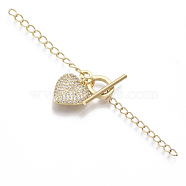 Brass Micro Pave Clear Cubic Zirconia Chain Extender, with Toggle Clasps, Ring with Heart, Nickel Free, Real 18K Gold Plated, 85mm, Ring: 14.5mm long, 10mm wide, 2mm thick, Bar: 4.5mm long, 21.5mm wide, 2mm thick(KK-T059-02G-NF)