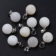 Natural Agate Charms, with Platinum Brass Findings, Rack Plating, Round, Gainsboro, 15x11x10.5mm, Hole: 4x5mm(G-Q998-036C)