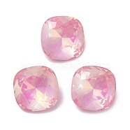 Glass Rhinestone Cabochons, Point Back & Back Plated, Faceted, Square, Light Rose, 10x10x5mm(RGLA-G020-03D-123AM)